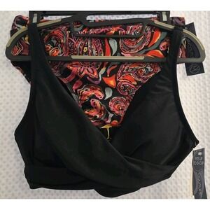 NEW Aqua Couture Womens‎ Swim  Bikini TOP & BOTTOM SET Paisley Black Pink Size M